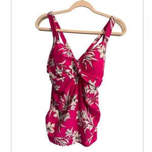 Kona Sol NWT Women’s Fuchsia Pink Floral Twist-Front Tankini Top Size XL (14-16)